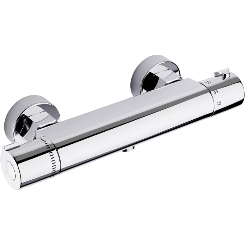 Duscharmatur Mit Thermostat, Mischbatterie Dusche Thermostat, Armatur Dusche, Brausestange mit Verbrühungsschutzventil, Chrom, Messing