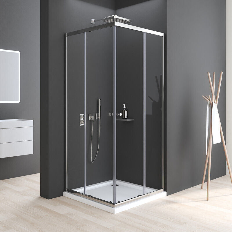 Duschkabine 80x90/90x80 Duschabtrennung Eckdusche Dusche Falttür 5mm Eckeinstieg Glas Dusche esg 185cm Schiebetür - Boromal