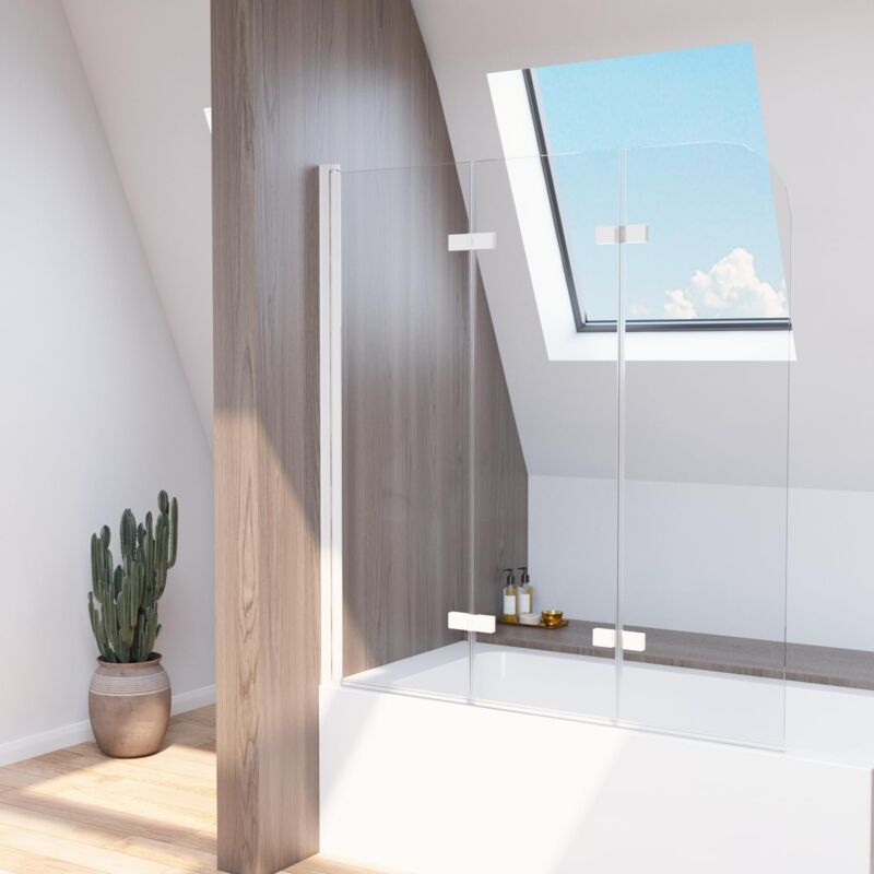 Boromal - Duschtrennwand für Badewanne 130x140 cm, Duschwand für Badewanne 3 teilig Faltbar Faltwand Duschabtrennung Badewannenaufsatz Duschwand