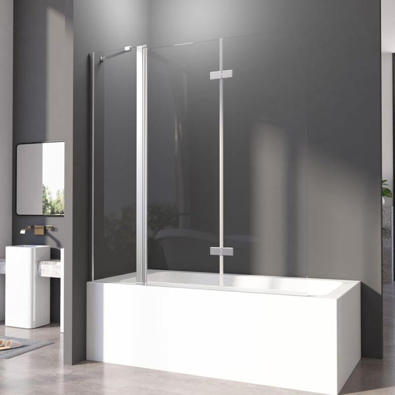 Duschtrennwand für Badewanne 150 x 140 cm Faltwand für Badewanne 5mm ESG Glas Nano Beschichtung Duschtrennwand Badewannenaufsatz