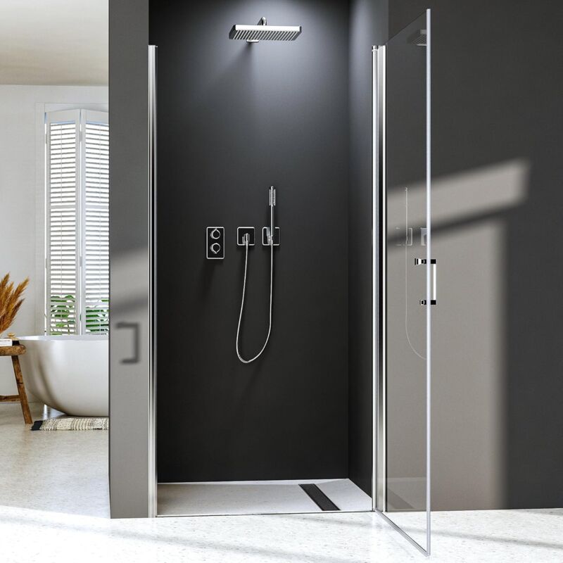 Duschtür in Nische 90 cm Nano Beschichtung Nischentür Schwingtür 5 mm esg Glas Dusche Glastür Dusche Pendeltür Höhe 195cm,Leicht zu Reinigen