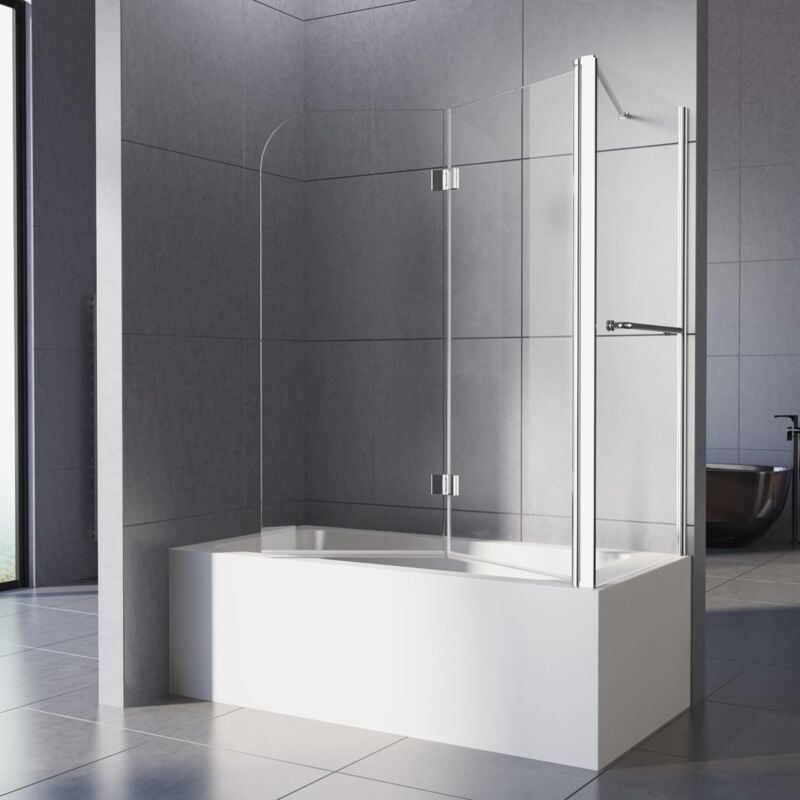 Duschwand für Badewanne 120x70x140cm 2-teilig Duschwand Faltwand mit 70 cm Seitenwand Faltbar 5 mm Nano esg Sicherheitsglas Duschabtrennung Badewanne