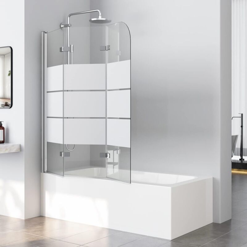 Boromal - Duschwand für Badewanne 140x140 cm Duschtrennwand Gestreift 3-teilig Faltbar Duschwand Badewannenaufsatz Duschabtrennung Badewanne mit 5mm