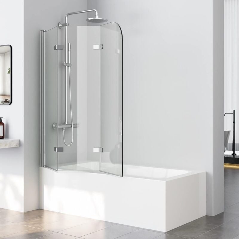 Boromal - Duschwand für Badewanne 120x140 cm Duschtrennwand 3-teilig Faltbar Duschwand Badewannenaufsatz Duschabtrennung Badewanne mit 5mm esg