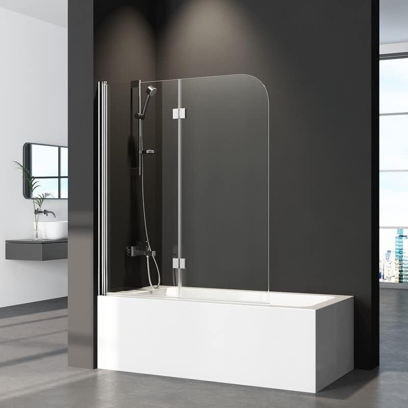 Boromal - Duschwand für Badewanne 2-teilig Faltbar 120x140cm Badewannenaufsatz, Klappbar Glas Duschabtrennung für Badewanne aus 5mm Sicherheitsglas