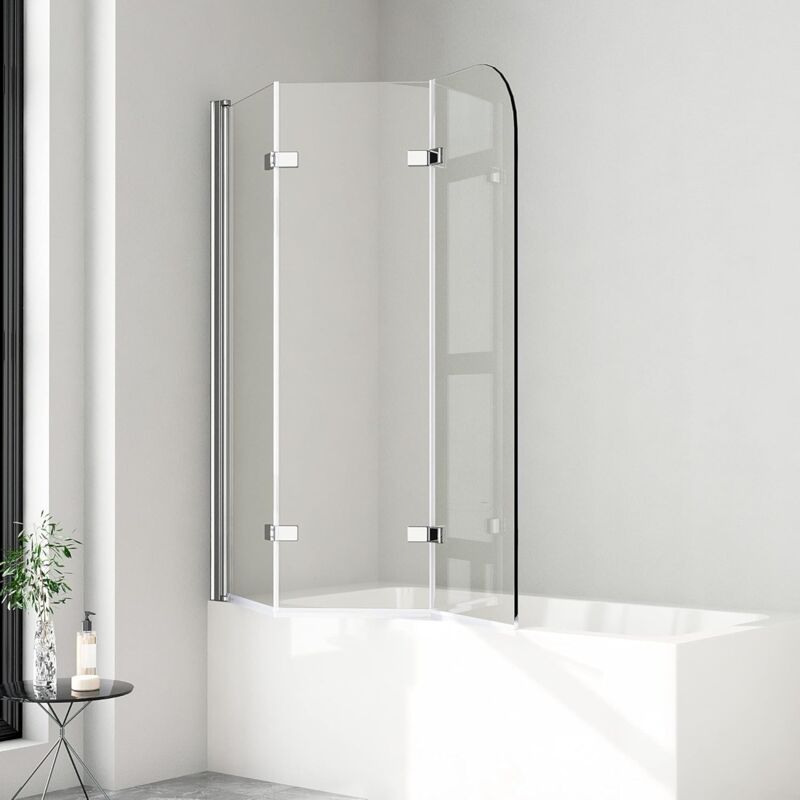 Duschwand für Badewanne Boromal Duschwand 140x140cm 3-teilig faltbar Duschtrennwand für Badewanne Duschabtrennung Badewanne, Badewannenaufsatz 5mm