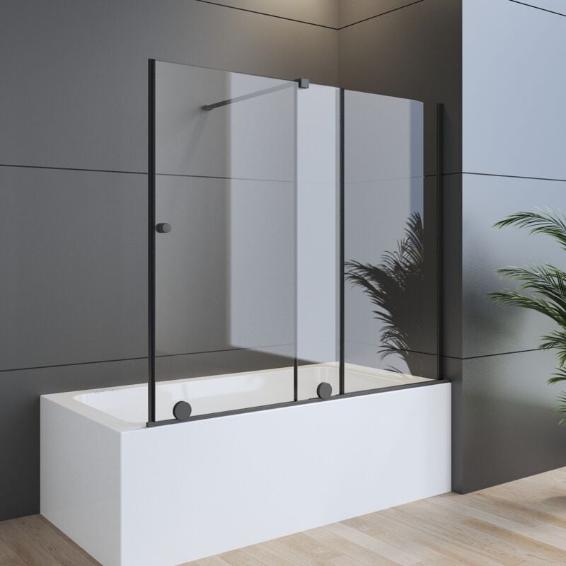Boromal - Duschwand für Badewanne mit Schiebetür 125x120cm Schwarz Duschwand Badewannenaufsatz Duschtrennwand Duschabtrennung für Badewanne mit 6mm