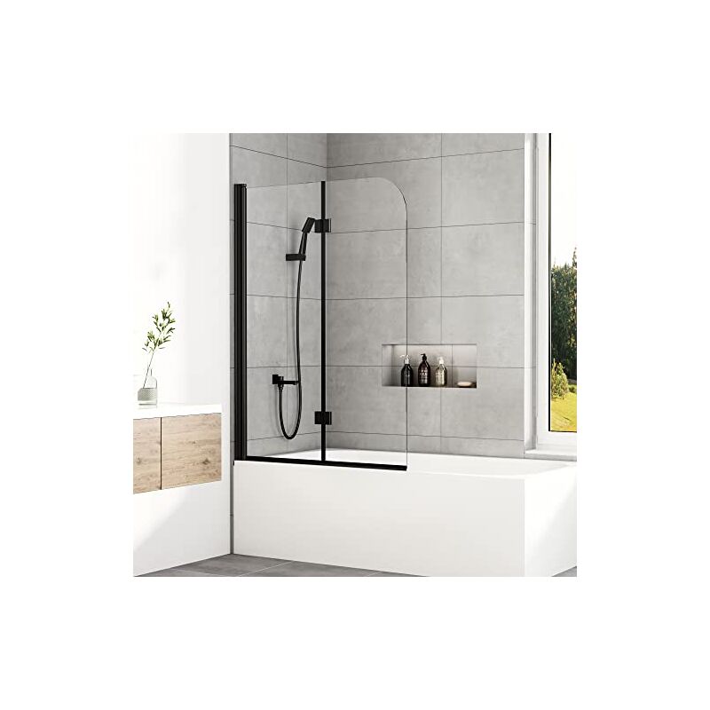 Boromal - Duschwand für Badewanne Schwarz 110 x 140 cm Badewannenaufsatz Duschwand 2-teilig Faltbar Duschabtrennung Badewanne 5 mm Easy-Clean esg