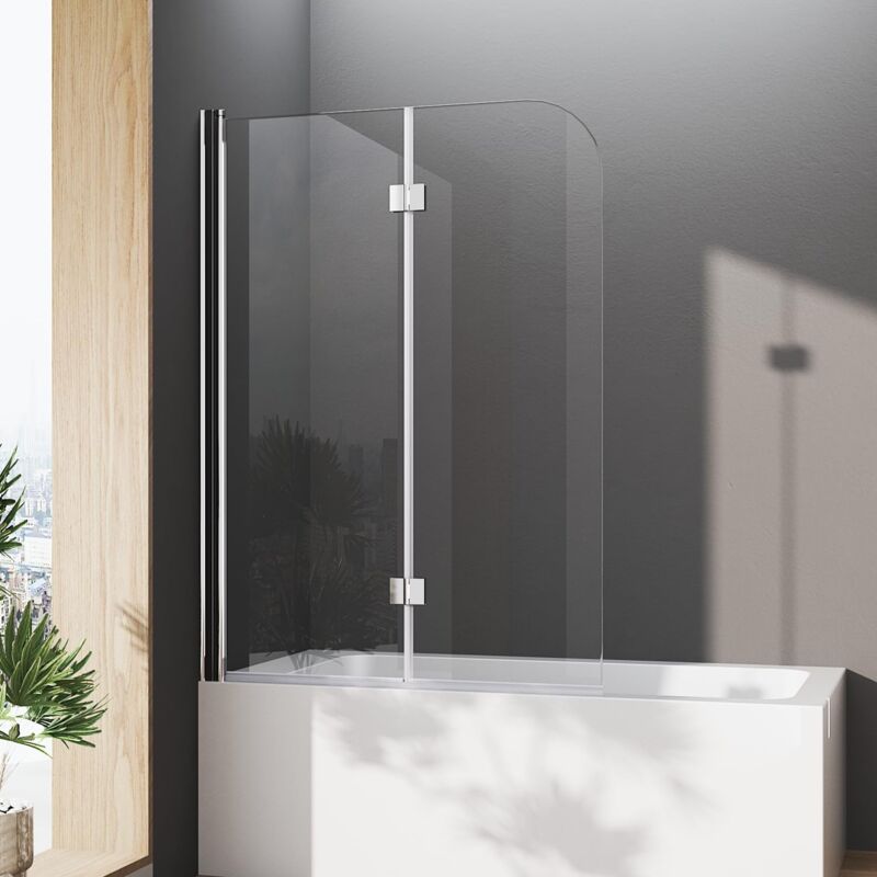 Duschtrennwand für Badewanne,110 cm Faltwand für Badewanne Duschabtrennung Badewannenaufsatz 5mm esg Sicherheitsglas nano Glas Duschwand Höhe 140cm