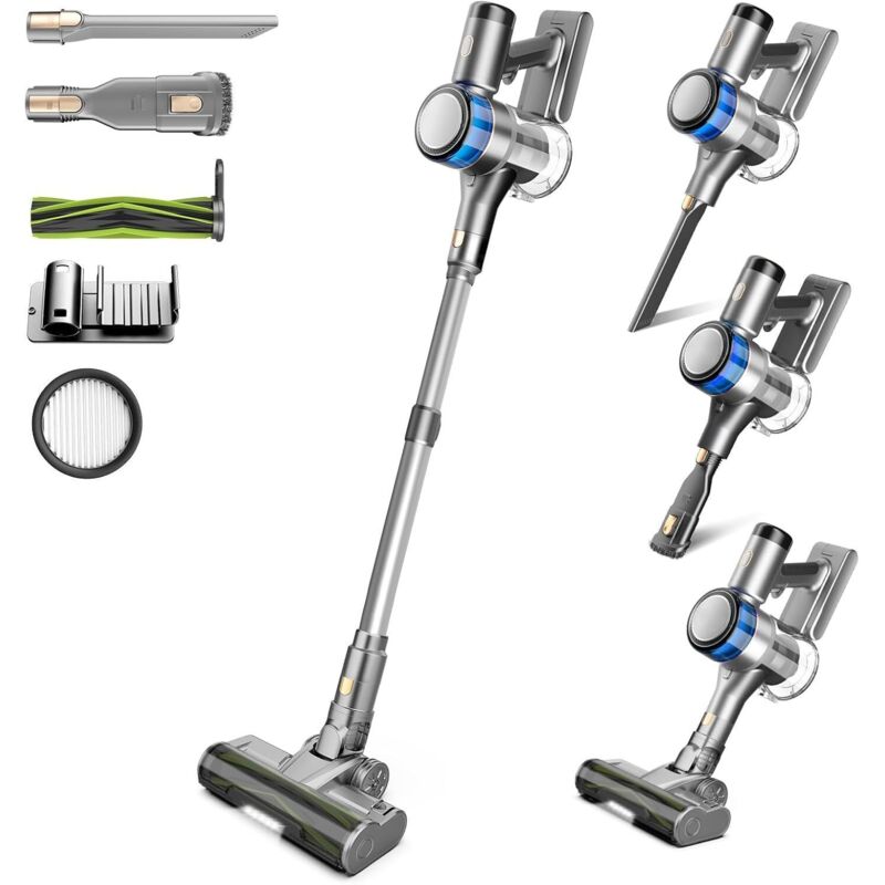 Dzaki Akku-Staubsauger, 45KPa Stabstaubsauger Kabellos Beutellos mit Display, Anti-Tangle-Bürste, 55Min. Laufzeit, Herausnehmbarer Akku, Kabelloser