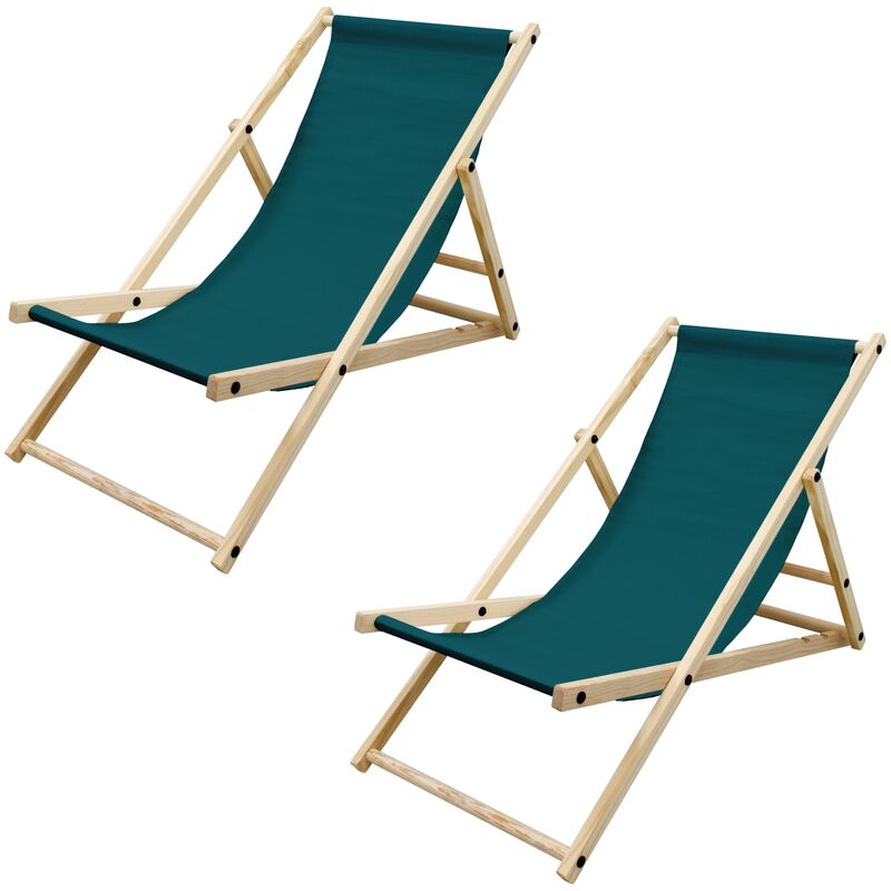 2er Set Liegestuhl klappbar aus Holz, 3 Liegepositionen, Dunkelgrün, bis 120kg, Gartenliege Sonnenliege Relaxliege Strandliege Liege Strandstuhl