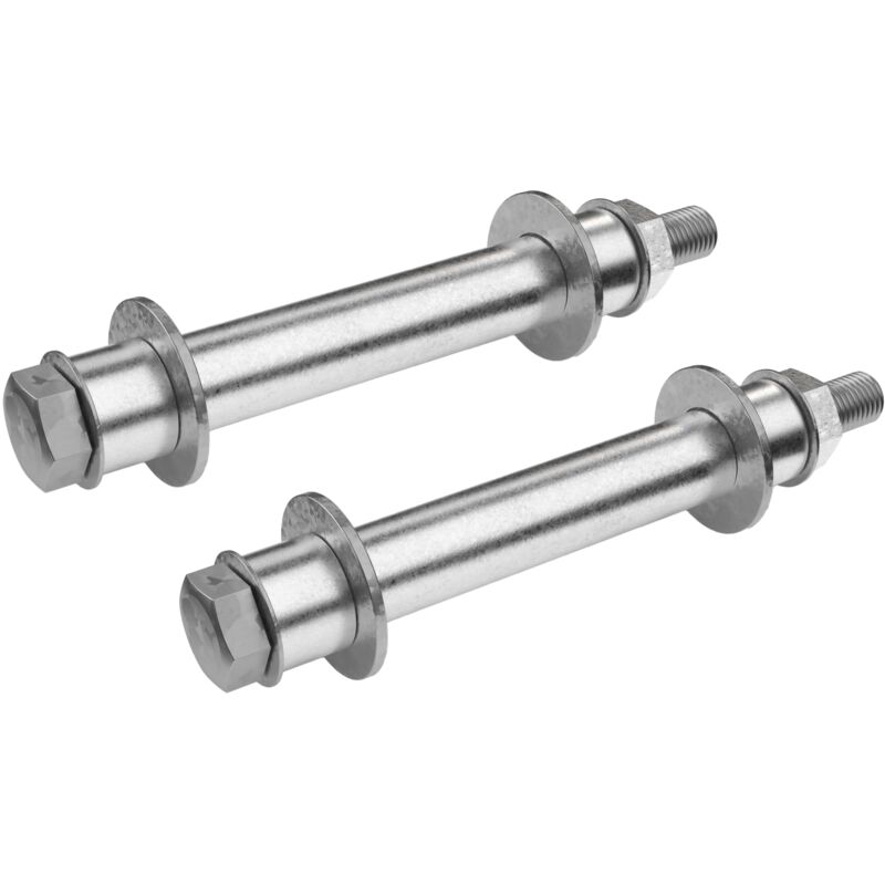 ECD Germany 2er Set Universal Achse für Schubkarrenrad, Ø16x105 mm, aus Stahl verzinkt, Schubkarrenachse Montage Set mit Unterlegscheibe und Nuss,