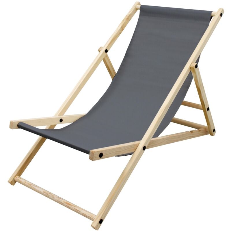 ECD Germany Liegestuhl klappbar aus Holz - 3 Liegepositionen - bis 120 kg - Anthrazit - Sonnenliege Gartenliege Relaxliege Strandliege Liege
