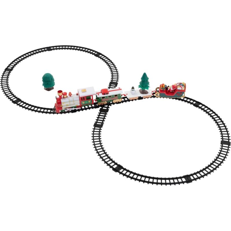 Weihnachtsbaum-Eisenbahn mit Lokomotive und Weihnachtsmann-Schlitten, 22-teilig