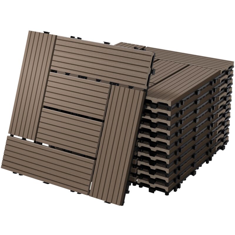 Ecd Germany - wpc Terrassenfliesen 30x30 cm/33 Stück=3m², Dunkelbraun Mosaik, Holzoptik, Bodenbelag mit Klicksystem und Drainage, Terrassendielen