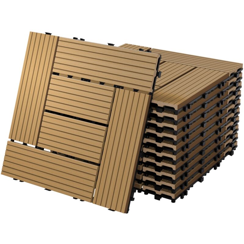 ECD Germany WPC Terrassenfliesen 30x30 cm/44 Stück=4m², Teak, Mosaik, Holzoptik, Bodenbelag mit Klicksystem und Drainage, Terrassendielen