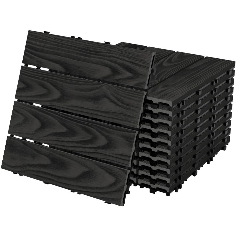 ECD Germany WPC Terrassenfliesen 30x30 cm/11 Stück=1m² Anthrazit, Holzoptik, Bodenbelag mit Klicksystem und Drainage, Terrassendielen Balkonfliesen