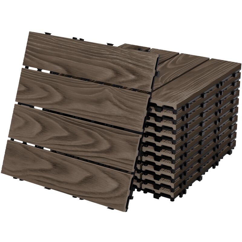ECD Germany WPC Terrassenfliesen 30x30 cm/22 Stück=2m², Dunkelbraun Holzoptik, Bodenbelag mit Klicksystem & Drainage, Terrassendielen Balkonfliesen