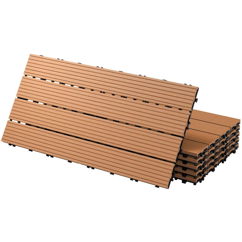 ECD Germany WPC Terrassenfliesen 60x30 cm/30 Stück=5m², Hellbraun, geriffelt, Holzoptik, Bodenbelag mit Klicksystem und Drainage, Terrassendielen