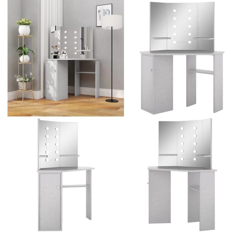 Vidaxl - Eck-Schminktisch mit led Betongrau 111x54x141,5 cm - Schminktisch - Kosmetiktisch - Badezimmermöbel - led Beleuchtung - Spiegelschrank