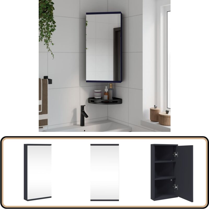 Eck-Spiegelschrank Grau 30x24x60 cm - Eckschrank - Badezimmermöbel - Spiegelschrank - Holzschrank - Grau