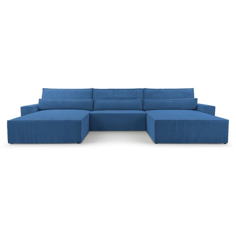 Eckcouch aus Cordstoff Ecksofa U-Form Cord Sofa Couch Polsterecke U-Sofa mit Bettkasten und Schlaffunktion -Wohnlandschaft denver u - Dunkelblau