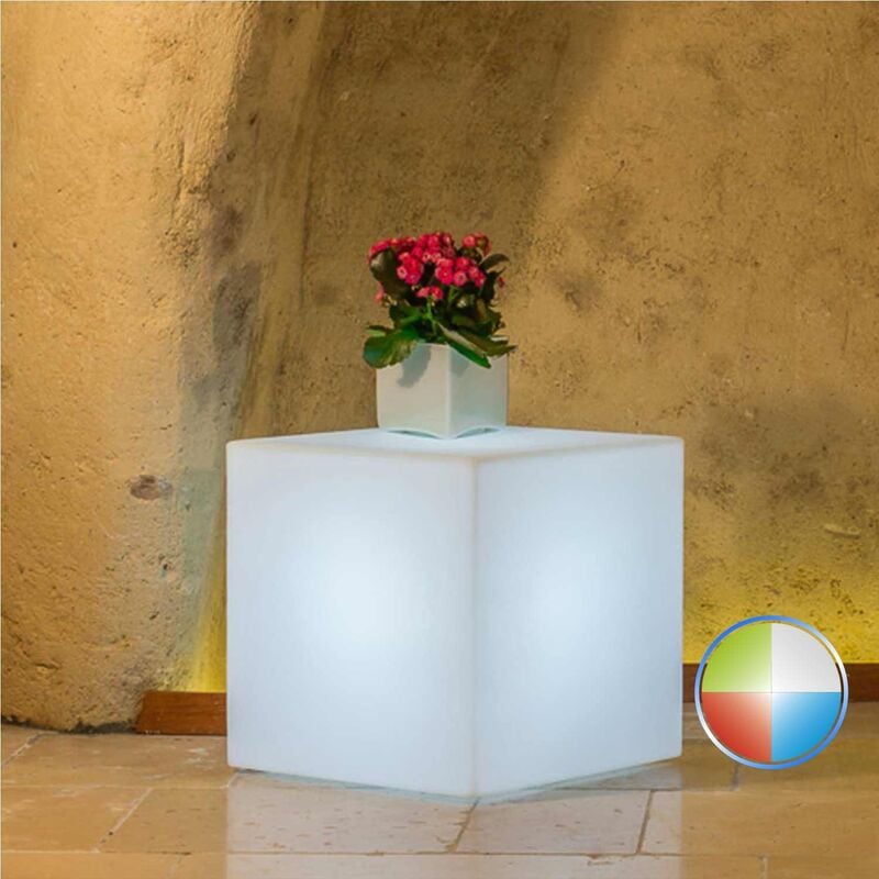 Idralite - Eckige Lampe h 40 aus Harz 40x40 cm mod. Cubo multicolor Led