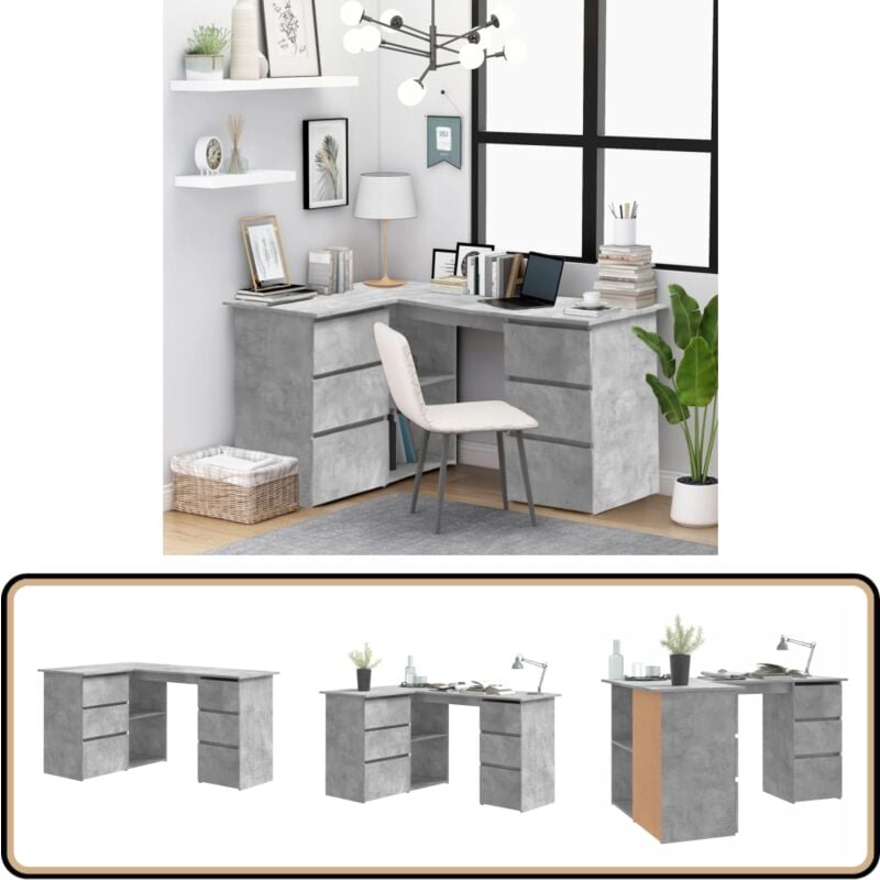 Vidaxl - Eckschreibtisch Betongrau 145x100x76 cm Holzwerkstoff - Eckschreibtisch - Schreibtisch Grau - Bürostuhl - Home Office