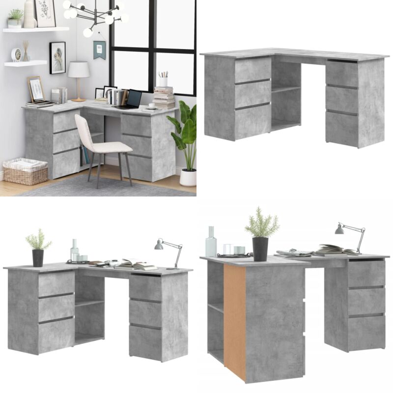 Eckschreibtisch Betongrau 145x100x76 cm Holzwerkstoff - Eckschreibtisch - Schreibtisch Grau - Bürostuhl - Home Office - Arbeitsplatzgestaltung - Home