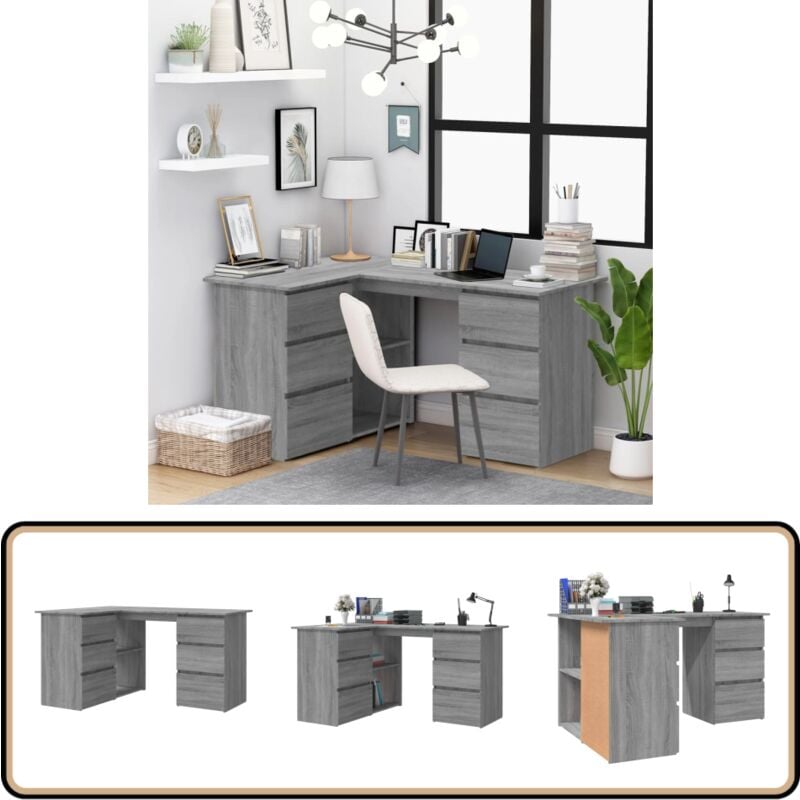 Vidaxl - Eckschreibtisch Grau Sonoma 145x100x76 cm Holzwerkstoff - Eck Schreibtisch - Schreibtisch Grau - Büro Möbel - Home Office - Holzwerkstoff