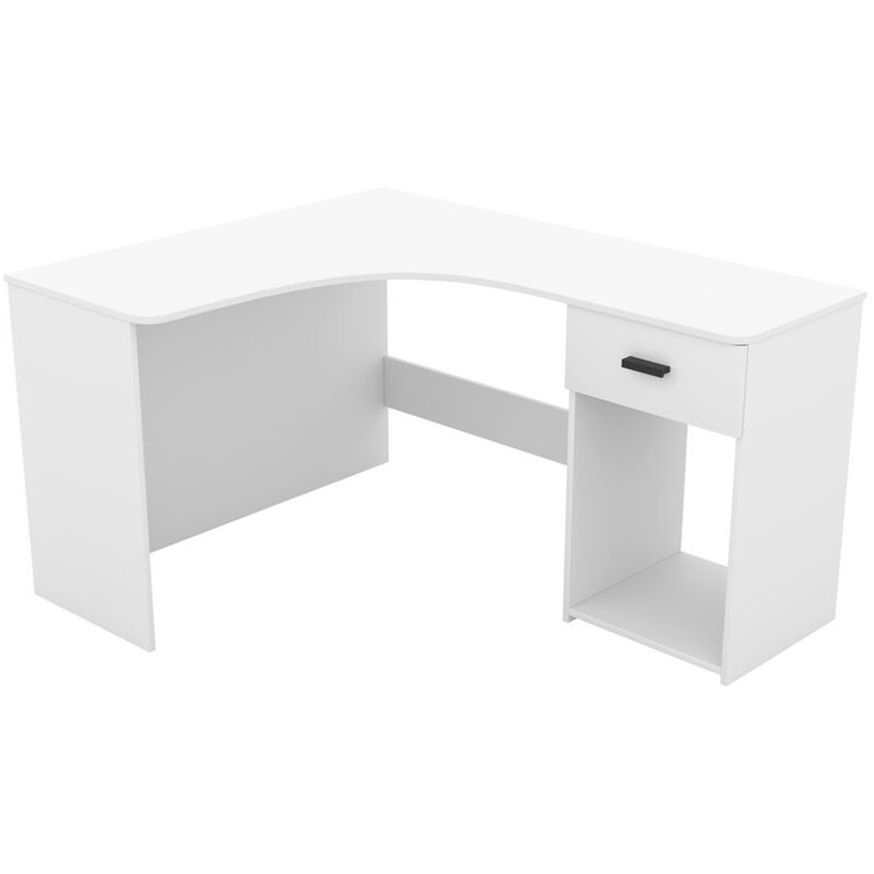 Meublorama - Eckschreibtisch im Design mit vielen Ablagemöglichkeiten, Kollektion louane, Farbe Weiß.