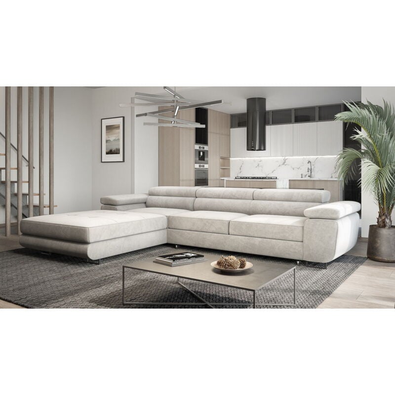 Ecksofa 280 cm Sorlo Twin - Sofa mit Schlaffunktion - Ottomane links freistehend, verstellbare Kopfstützen - Ecksofa mit Bettkasten, Sofa L-Form