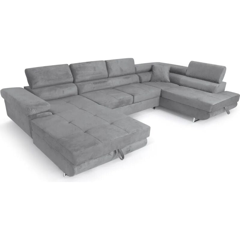 Ecksofa Aller u XXL-Ecksofa mit Schlaffunktion und zwei Bettkasten in Hellgrau, rechte Seite