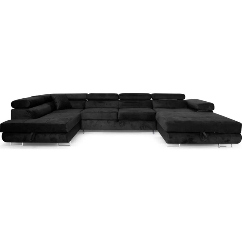Ecksofa Aller u XXL-Ecksofa mit Schlaffunktion und zwei Bettkasten in Schwarz, linke Seite