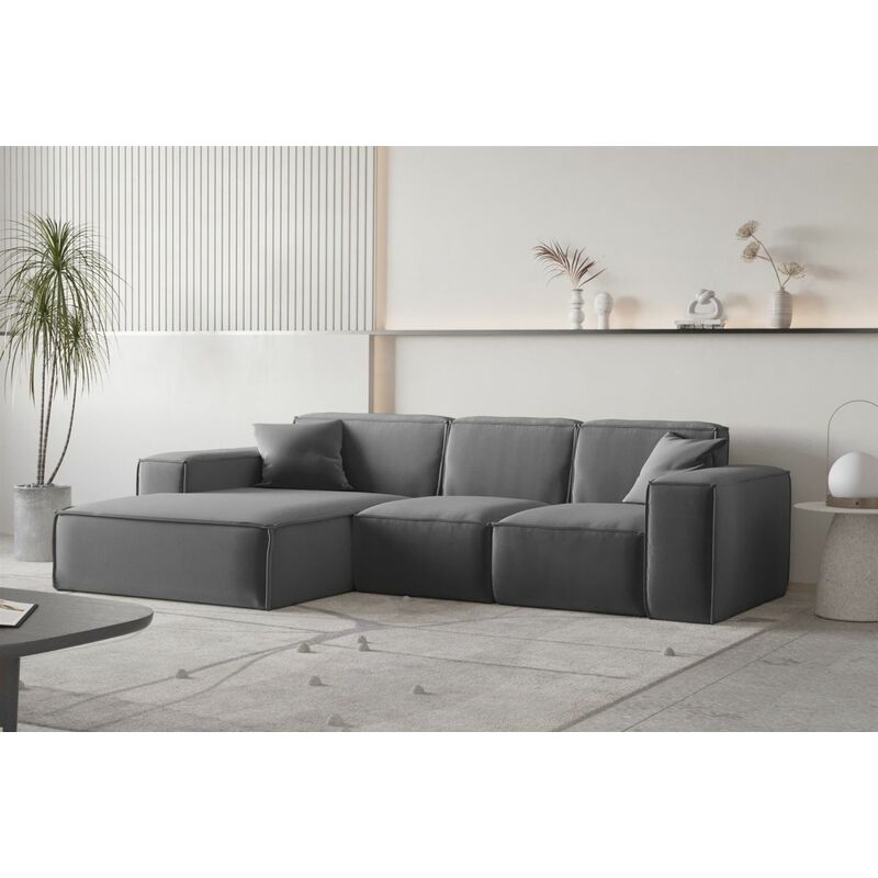 Fun Moebel - Ecksofa Designersofa celes premium Stoff Opera Velvet Dunkelgrau Ottomane Links