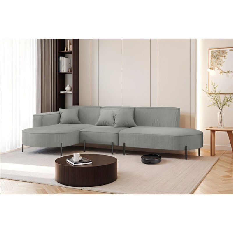 Fun Moebel - Ecksofa Designersofa valencia in Stoff Scala Grau Ottomane Links