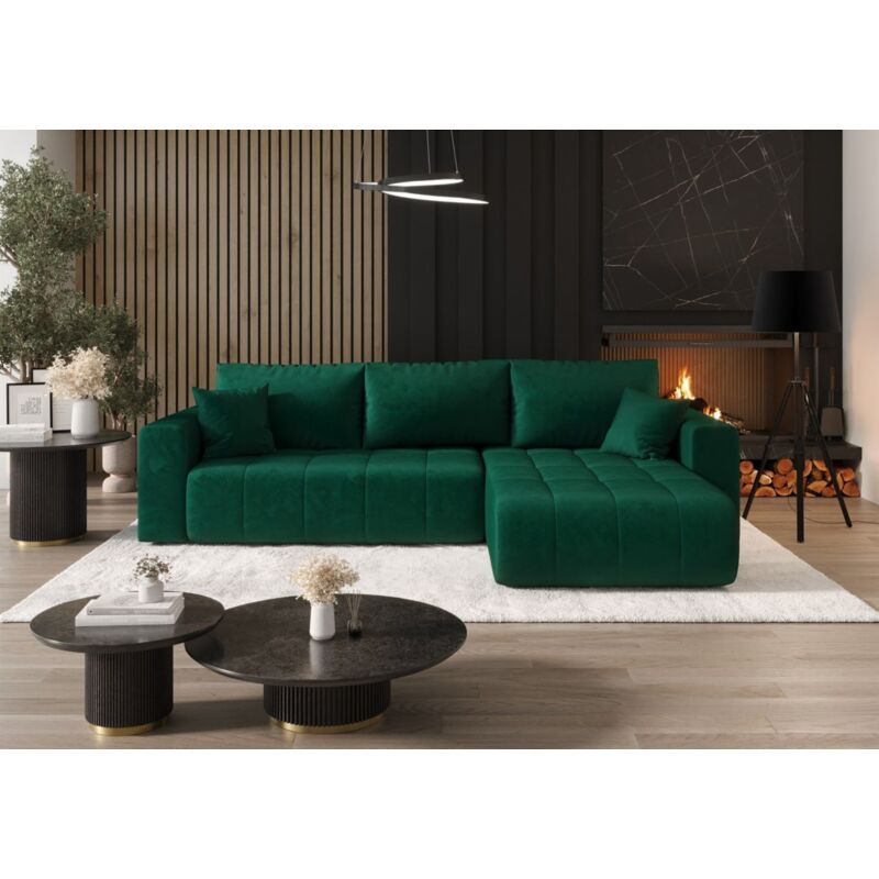 Fun Moebel - Ecksofa Schlafsofa camila Stoff Monolith Grün Ottomane Rechts