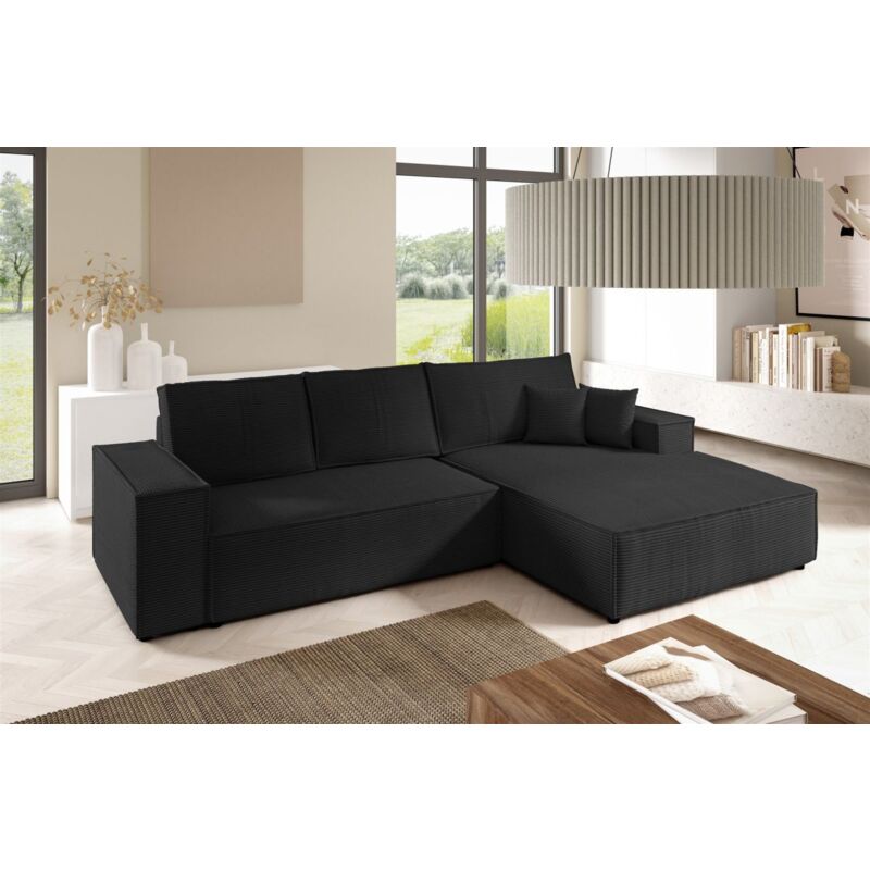 Fun Moebel - Ecksofa Schlafsofa corunia Stoff Poso Schwarz Ottomane Rechts