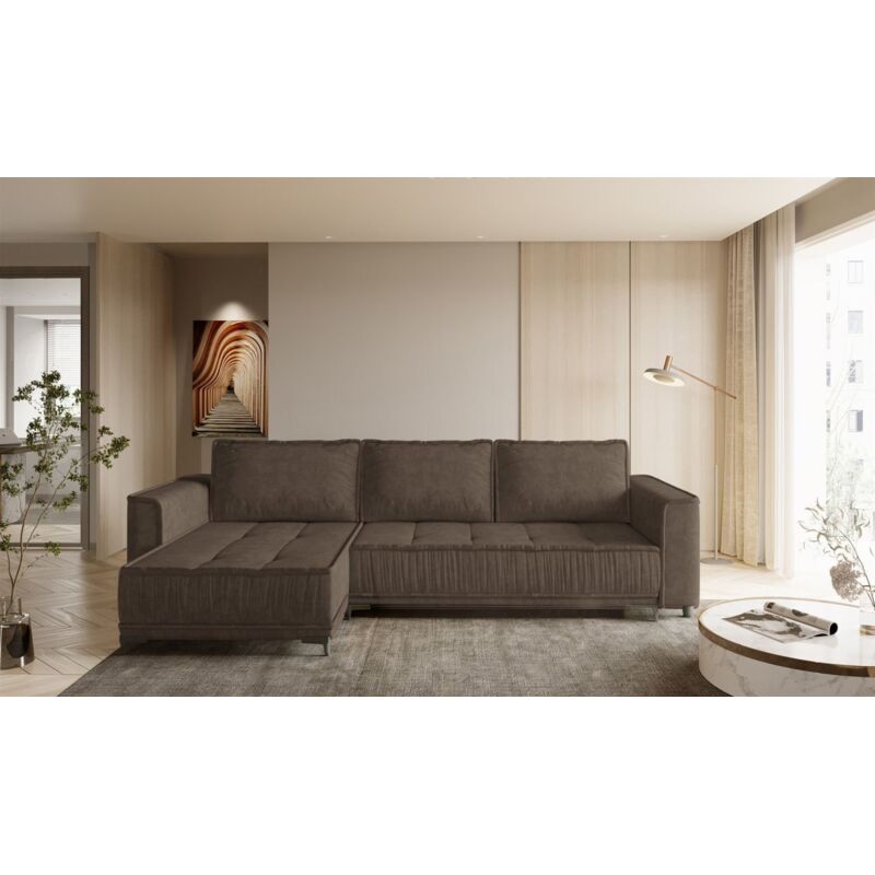 Fun Moebel - Ecksofa Schlafsofa Sofa juna Stoff Terra Braun Ottomane Links