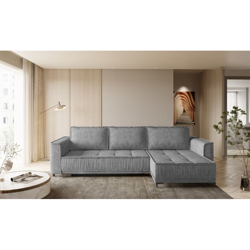 Fun Moebel - Ecksofa Schlafsofa Sofa juna Stoff Terra Grau Ottomane Rechts