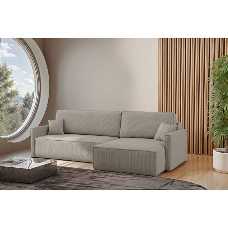 Ecksofa Schlafsofa Sofa louis Stoff Scala Hellgrau Ottomane Rechts