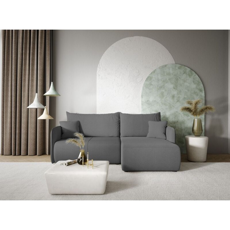 Fun Moebel - Ecksofa Sofa mit Schlaffunktion calgary Stoff Curio Dunkelgrau Ottomane Rechts