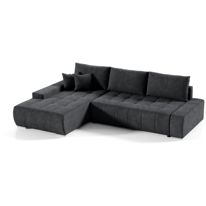 Fun Moebel - Ecksofa Sofa mit Schlaffunktion vogar Stoff Aston Schwarz Ottomane Links
