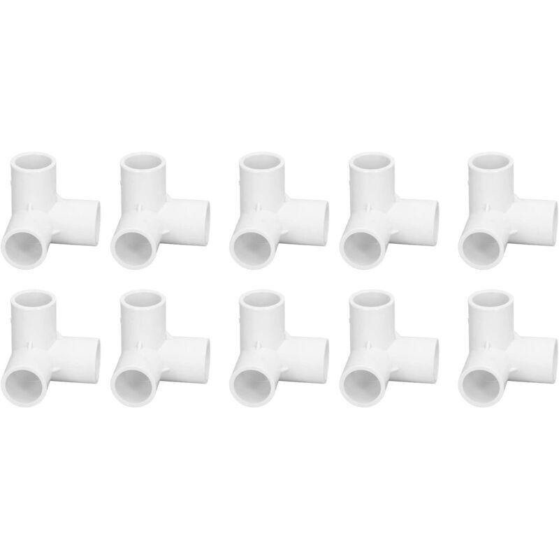 Odipie - Eckverbinder, 10 Stück 3-Wege-PVC-Kunststoffrohrverbinder, rechtwinkliger T-Eckverbinder, PVC-Winkelstück, PVC-Rohrverbinder, 20 mm