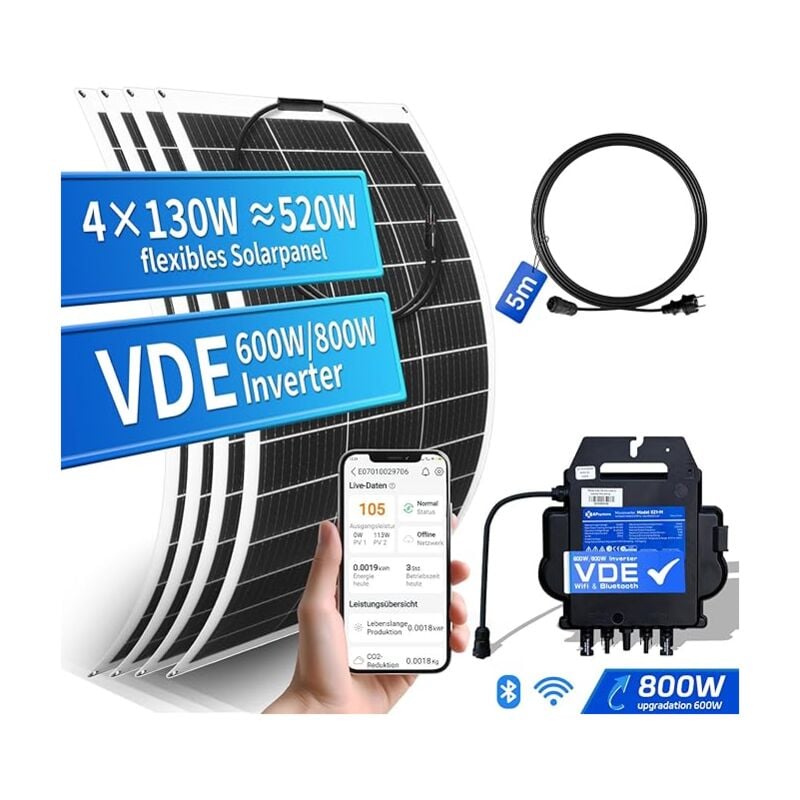 Eco-worthy - Balkonkraftwerk 520W/600W,balkonkraftwerk komplett Steckdose mit 4x130W Solarpanel Flexibel und 600W/800W APsystems Wechselrichter mit