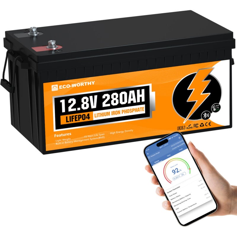 LiFePO4 Akku 12V 280Ah Bluetooth,BMS Tieftemperatur Schutz und Max.15000 Zyklen,3584Wh perfekter Ersatz für Lithium batterie 200ah 300ah für
