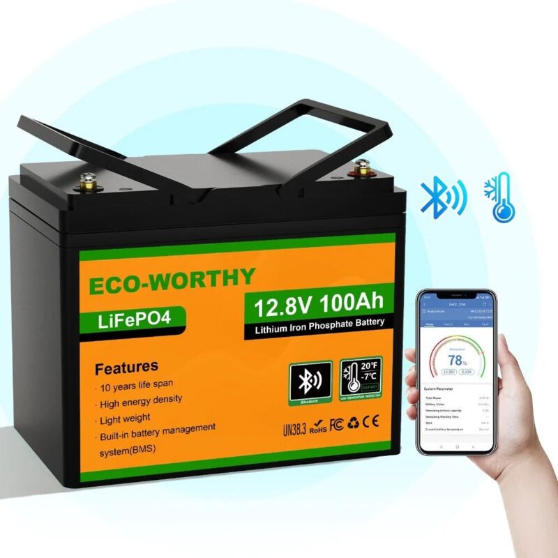 Eco-worthy - LiFePO4 Akku 100Ah Bluetooth, Lithium Batterie 12V 100ah mit 100A bms Low Temperature Schutz und Max. 15000 Zyklens,1280Wh Autobatterie