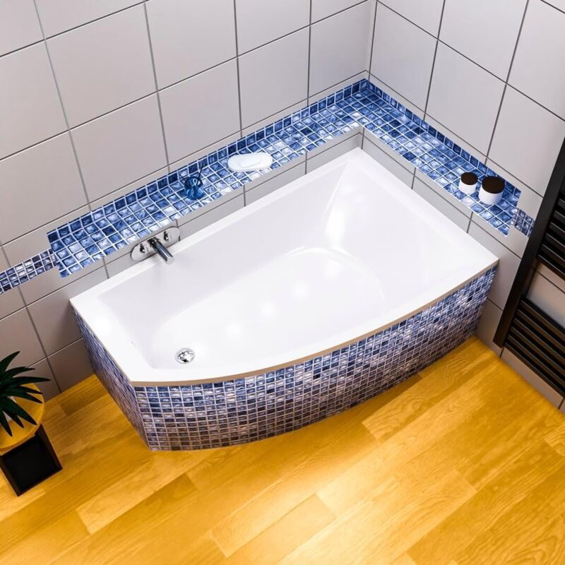 ECOLAM Badewanne HELA 150 x 100 cm rechts Eckbadewanne Acrylwanne Ablaufgarnitur Ab- und Überlauf Füße Silikon