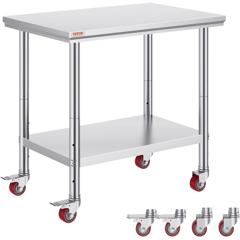Arbeitstisch 91 x 60 x 85 cm Edelstahl Catering Arbeitstisch Belastbarkeit 160 kg, Lebensmittel Zubereitungstisch mit Nachlauf Gewerbliche