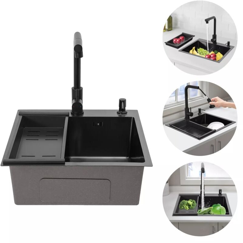 Edelstahl Einbauspüle 50x45cm, Spüle Küche mit Armatur Ablaufgarnitur+ Ablauf-Set + Seifenspender, Spülbecken Waschbecken Küche 1 Becken für eine